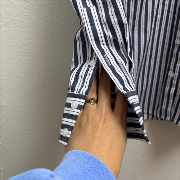 Quince 100% Organic Cotton Blue White Poplin Long Sleeve Boyfriend Shirt Size XS - Picture 2 of 6